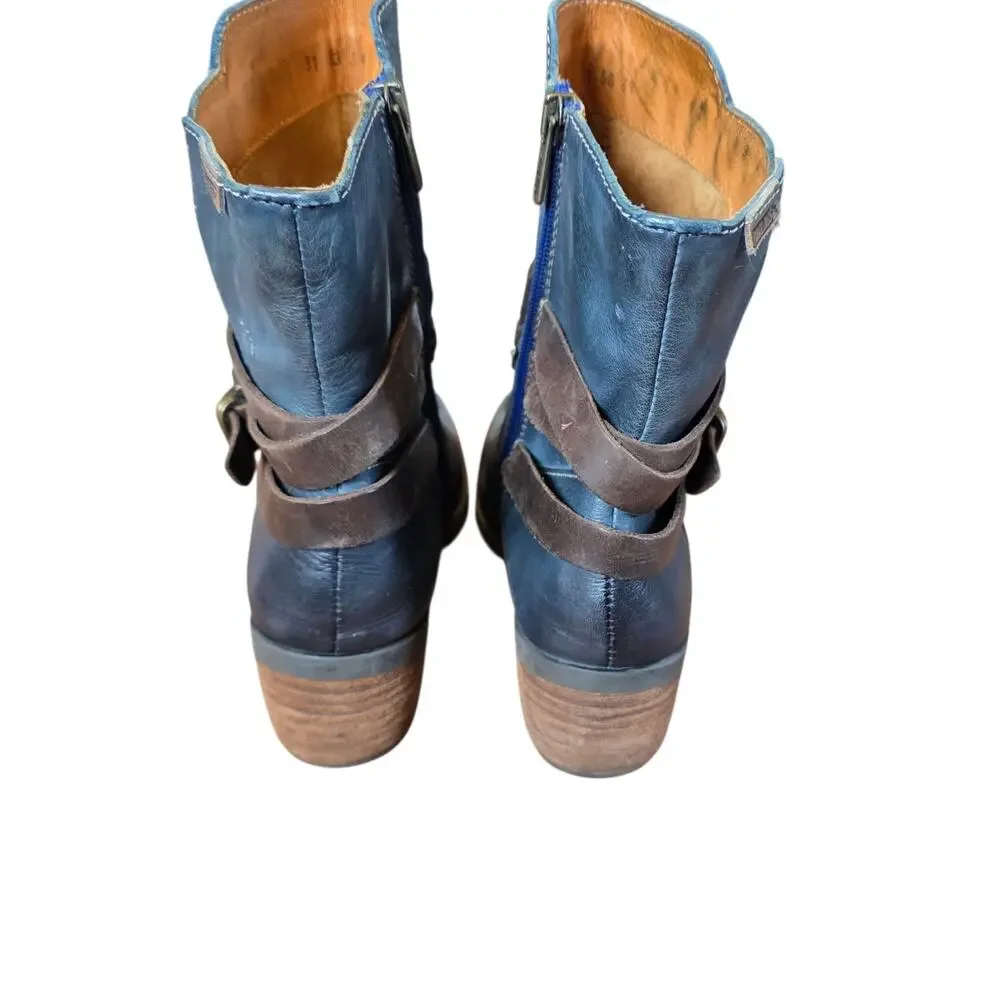 Pikolinos Le Mans Blue Green Petrol Teal Leather Mid Strap Ankle Boots 39